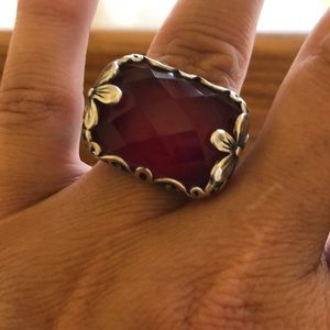 Silpada .925 sterling silver, pink flowered ring.